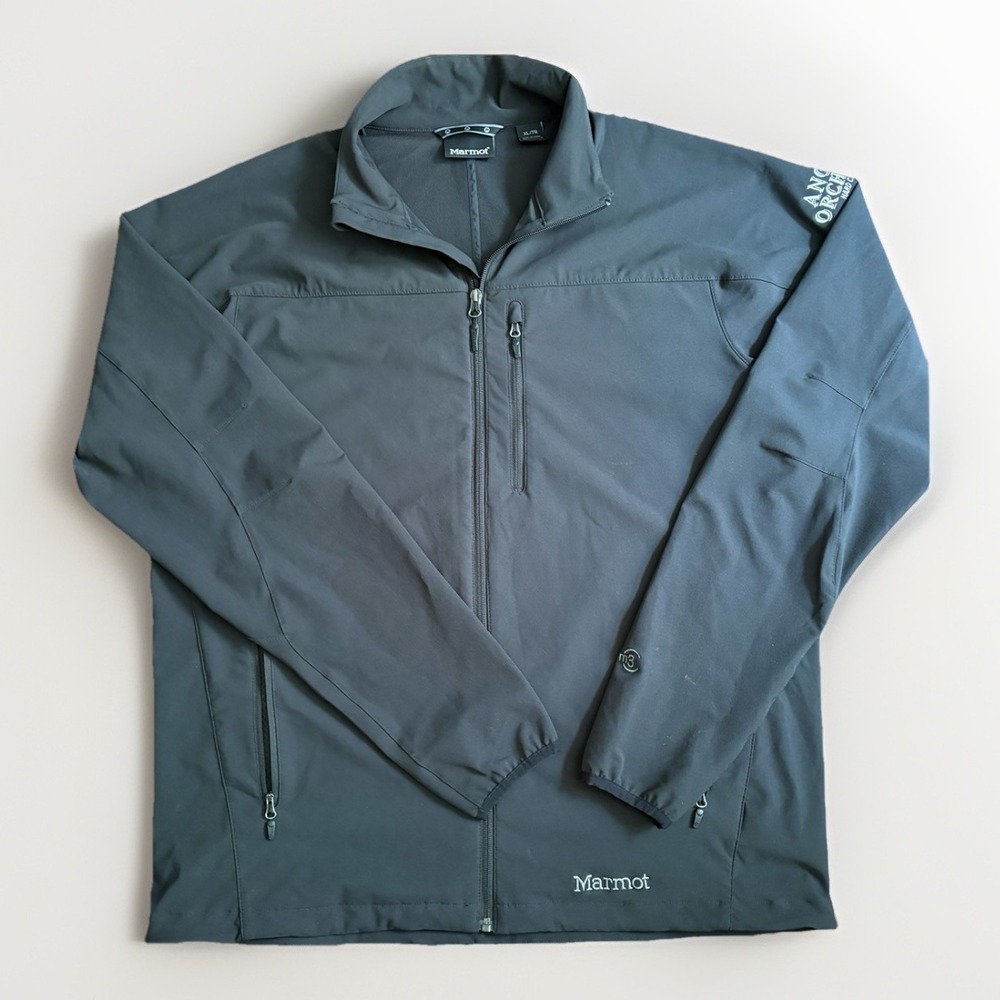 Marmot Softshell Jacket Mens XL Black M3 Full Zip‎ Angry Orchard Logo Embroidery